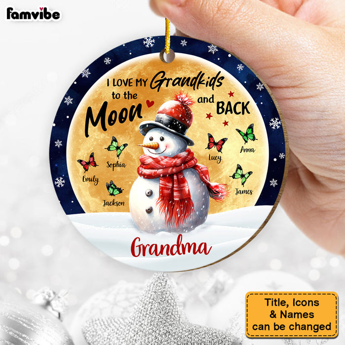 Personalized Grandma Snowman With Grandkids Butterfly Circle Ornament 29387 1