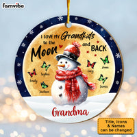 Personalized Grandma Snowman With Grandkids Butterfly Circle Ornament 29387 thumb 1