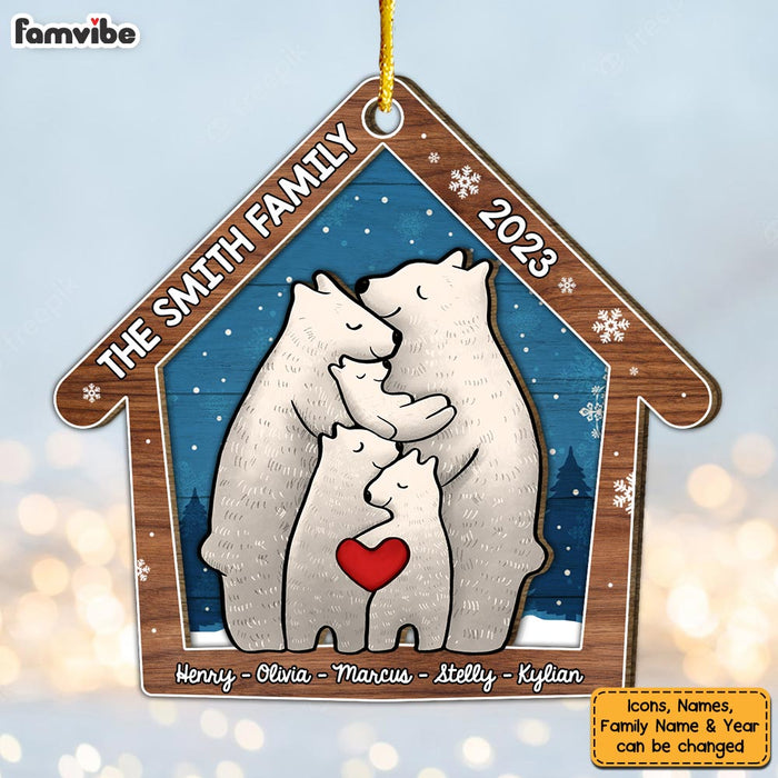 Personalized Family Bear 2 Layered Wood Ornament 29392 1
