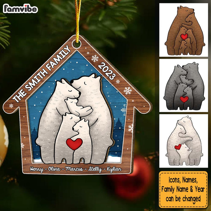 Personalized Family Bear 2 Layered Wood Ornament 29392 1