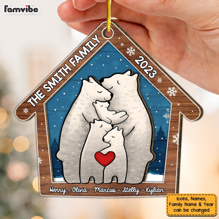 Personalized Family Bear 2 Layered Wood Ornament 29392 1