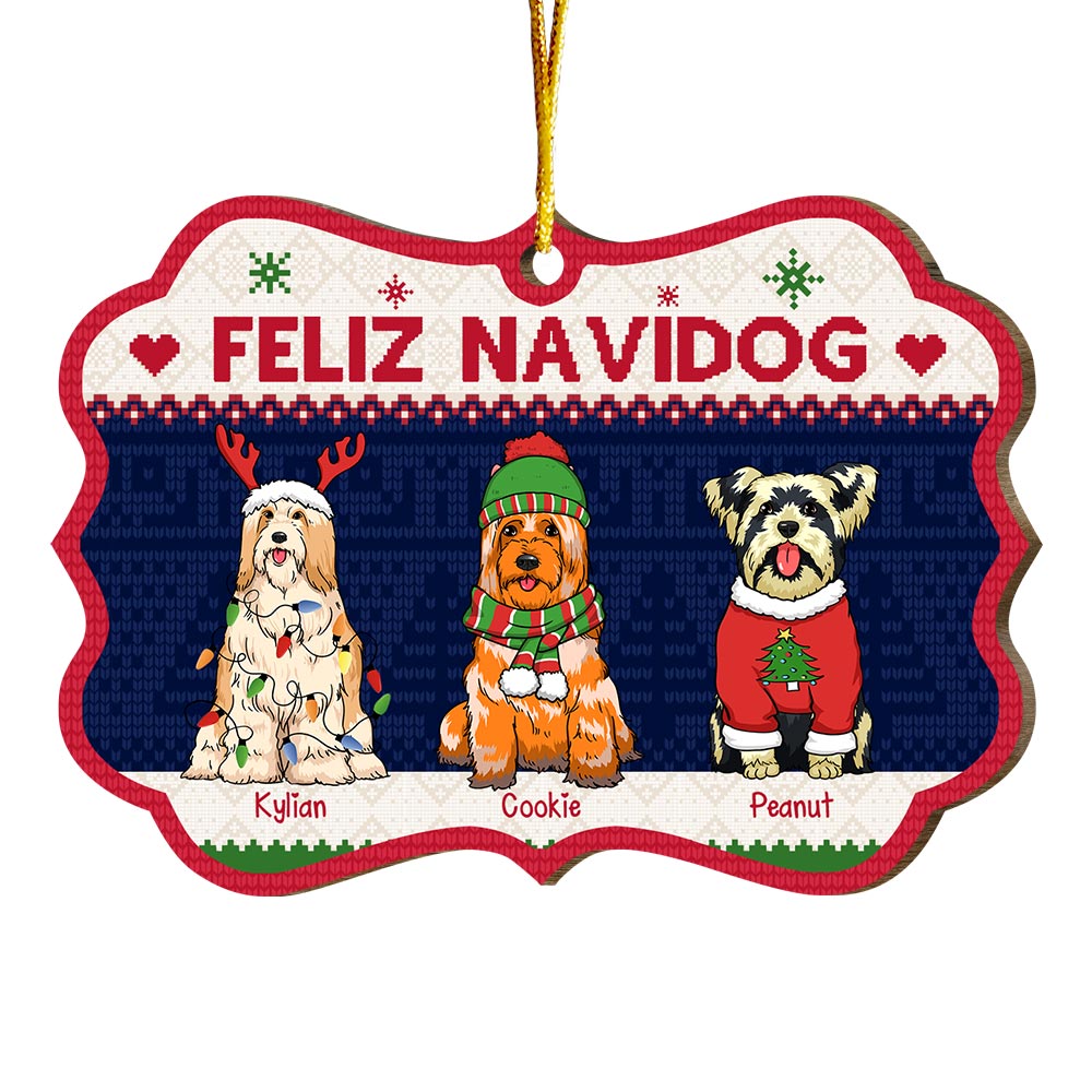 Personalized Gift For Dog Lover Feliz Navidog Benelux Ornament 29393 Primary Mockup