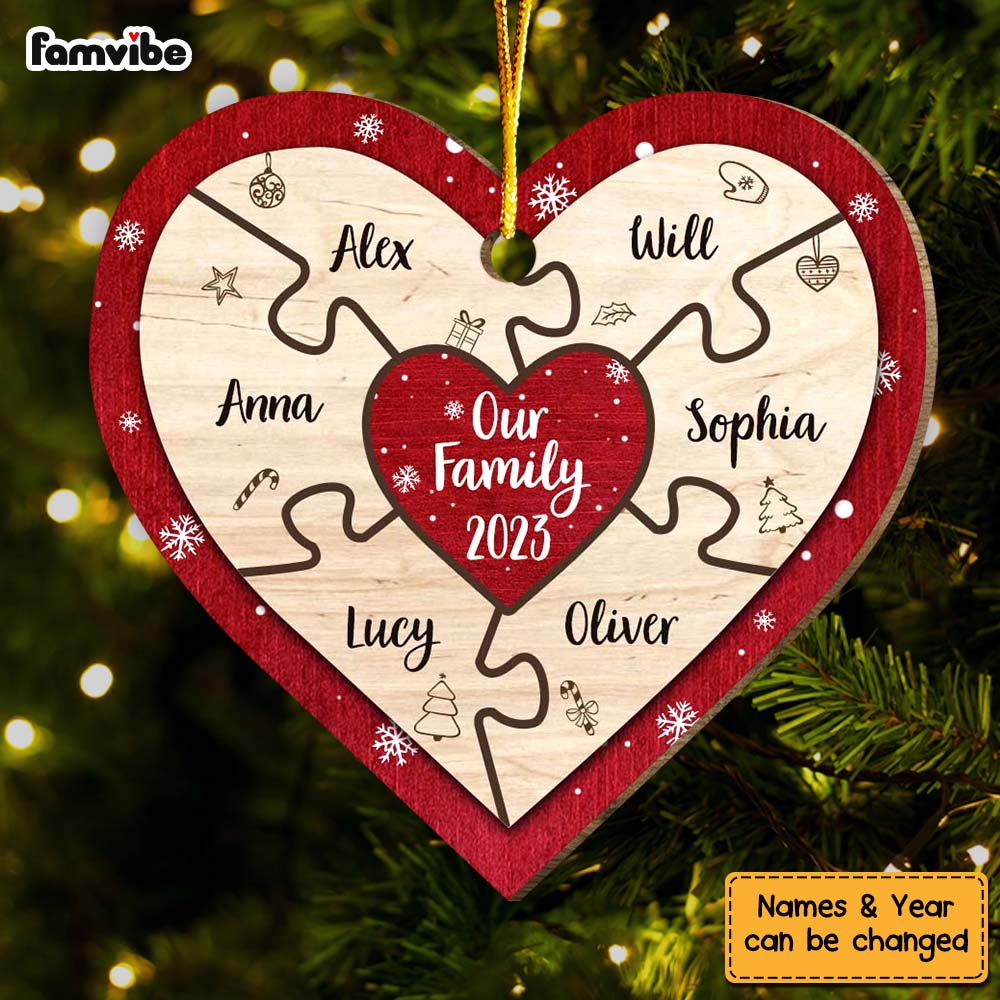 Personalized Our Family Puzzle Piece Heart Ornament 29394 Primary Mockup
