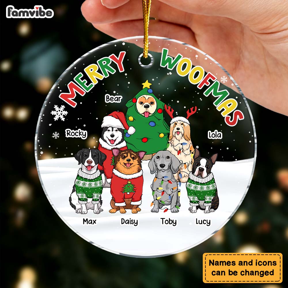 Personalized Christmas Dog Merry Woofmas Circle Ornament 29408 Primary Mockup