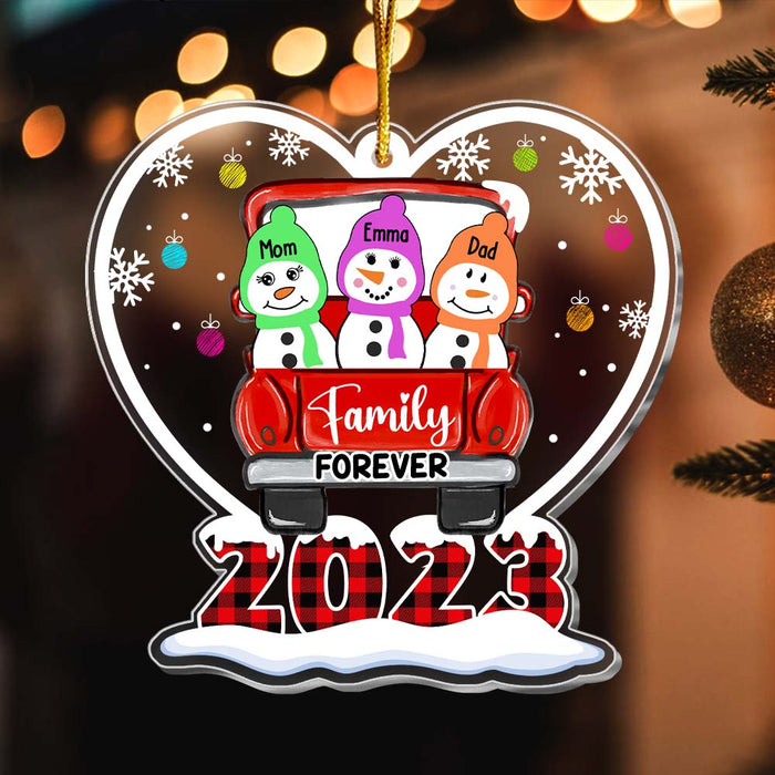 Personalized Snowman Family Red Truck Christmas Ornament 29411 1