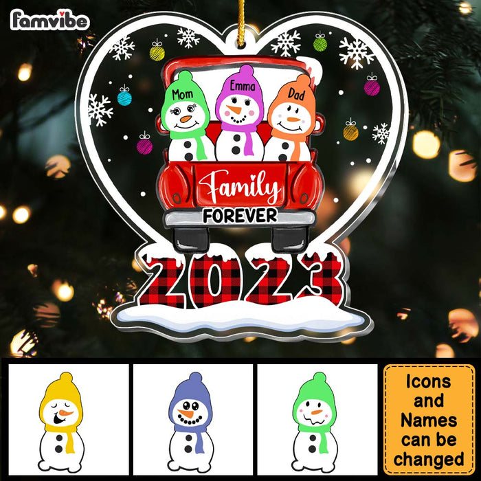 Personalized Snowman Family Red Truck Christmas Ornament 29411 1