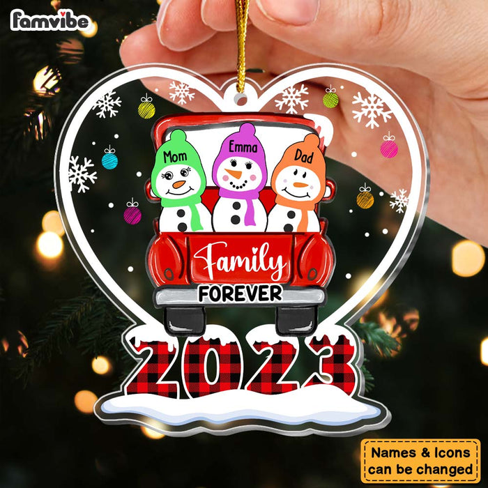 Personalized Snowman Family Red Truck Christmas Ornament 29411 1