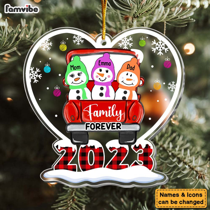 Personalized Snowman Family Red Truck Christmas Ornament 29411 1