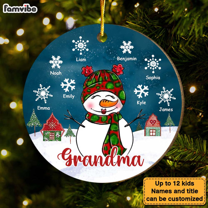 Personalized Grandma Snowwoman With Snowflakes Circle Ornament 29420 1