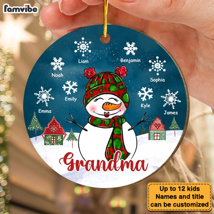 Personalized Grandma Snowwoman With Snowflakes Circle Ornament 29420 1