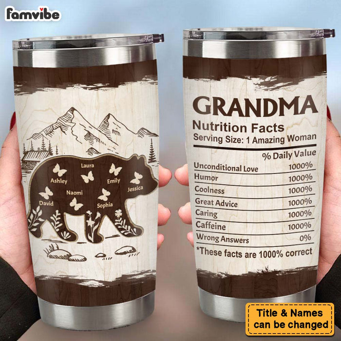 Personalized Grandma Bear Nutrition Facts Steel Tumbler 29428 1