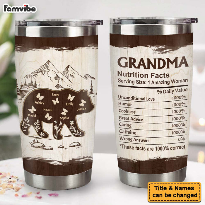 Personalized Grandma Bear Nutrition Facts Steel Tumbler 29428 1