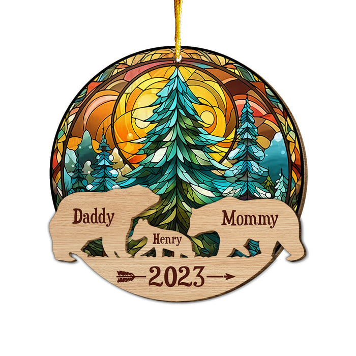 Personalized Family Bear 2 Layered Wood Ornament 29433 1