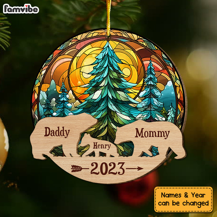 Personalized Family Bear 2 Layered Wood Ornament 29433 1