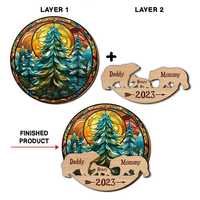 Personalized Family Bear 2 Layered Wood Ornament 29433 1