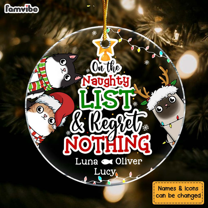 Personalized On The Naughty List And Regret Nothing Cat Circle Ornament 29437 1