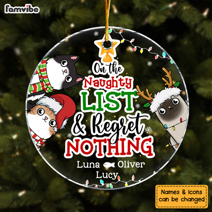 Personalized On The Naughty List And Regret Nothing Cat Circle Ornament 29437 1