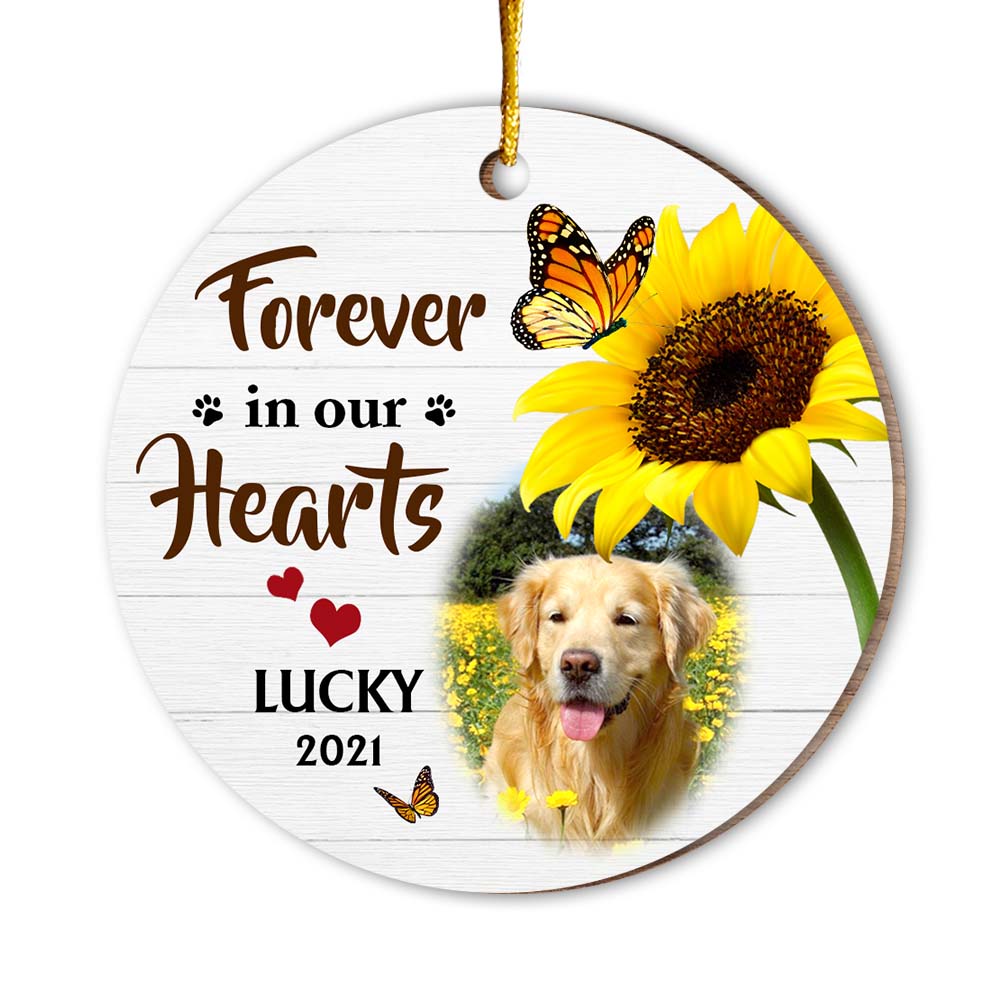 Personalized Dog Loss Memorial Forever In Our Hearts Upload Photo Circle Ornament 29448 Primary Mockup