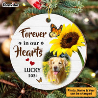 Personalized Dog Loss Memorial Forever In Our Hearts Upload Photo Circle Ornament 29448 thumb 1