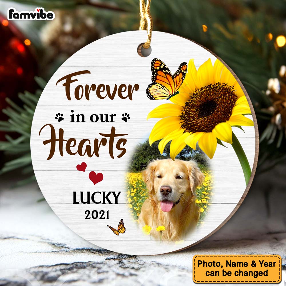 Personalized Dog Loss Memorial Forever In Our Hearts Upload Photo Circle Ornament 29448 Primary Mockup