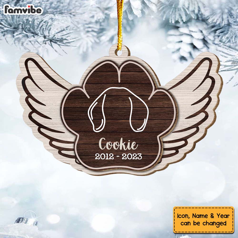 Personalized Ear Line Dog Angel 2 Layered Wood Ornament 29462 Primary Mockup