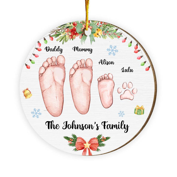 Personalized Family's Footprints Christmas Circle Ornament 29475 1