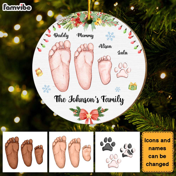 Personalized Family's Footprints Christmas Circle Ornament 29475 1