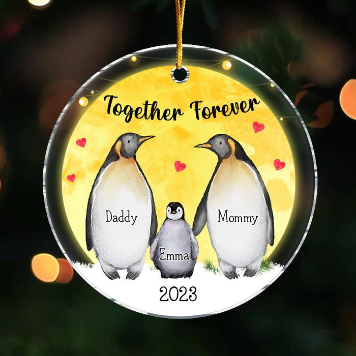 Personalized Penguin Family Christmas Together Forever Circle Ornament 29481 1