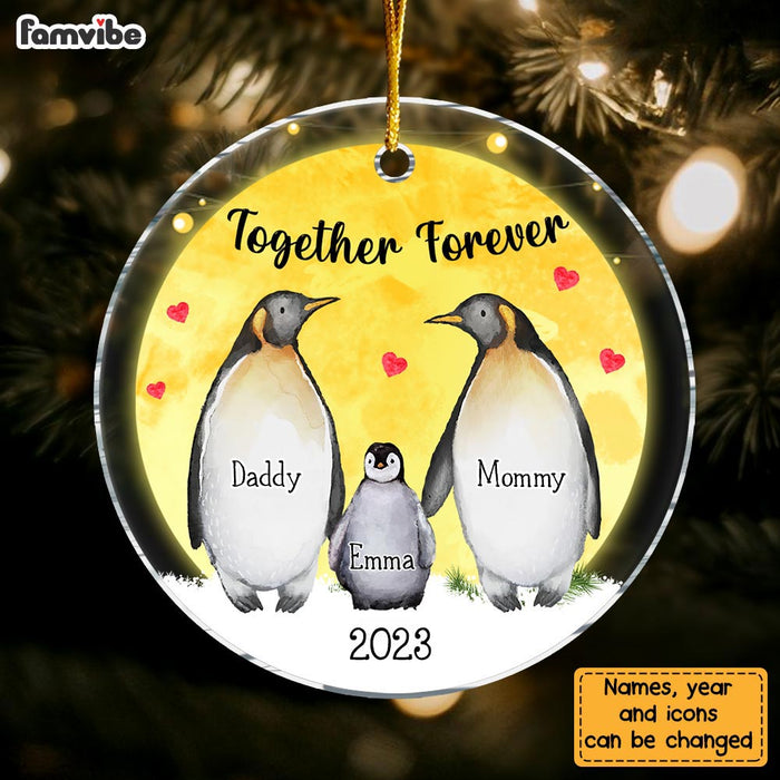 Personalized Penguin Family Christmas Together Forever Circle Ornament 29481 1