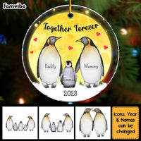 Personalized Penguin Family Christmas Together Forever Circle Ornament 29481 thumb 1