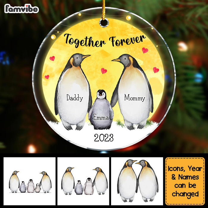 Personalized Penguin Family Christmas Together Forever Circle Ornament 29481 1