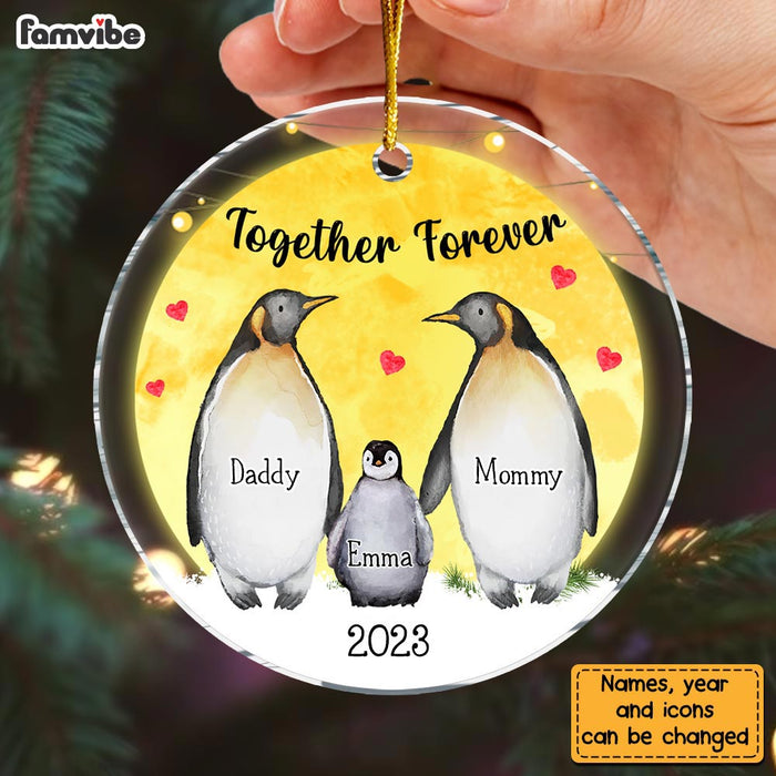 Personalized Penguin Family Christmas Together Forever Circle Ornament 29481 1