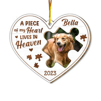 Personalized Memorial Gift Piece Of My Heart Lives In Heaven Dog Photo 2 Layered Wood Ornament 29487 thumb 1