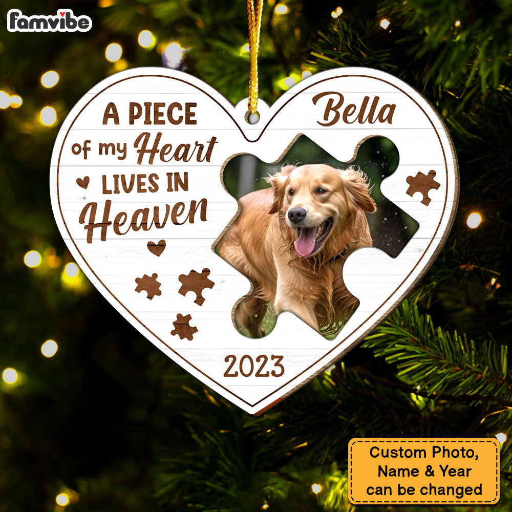 Personalized Memorial Gift Piece Of My Heart Lives In Heaven Dog Photo 2 Layered Wood Ornament 29487 Primary Mockup