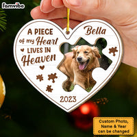 Personalized Memorial Gift Piece Of My Heart Lives In Heaven Dog Photo 2 Layered Wood Ornament 29487 thumb 1