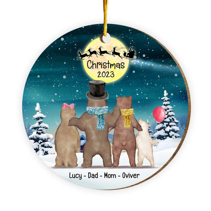 Personalized Bear Family Watching Santa Christmas Circle Ornament 29491 1