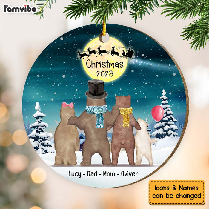 Personalized Bear Family Watching Santa Christmas Circle Ornament 29491 1