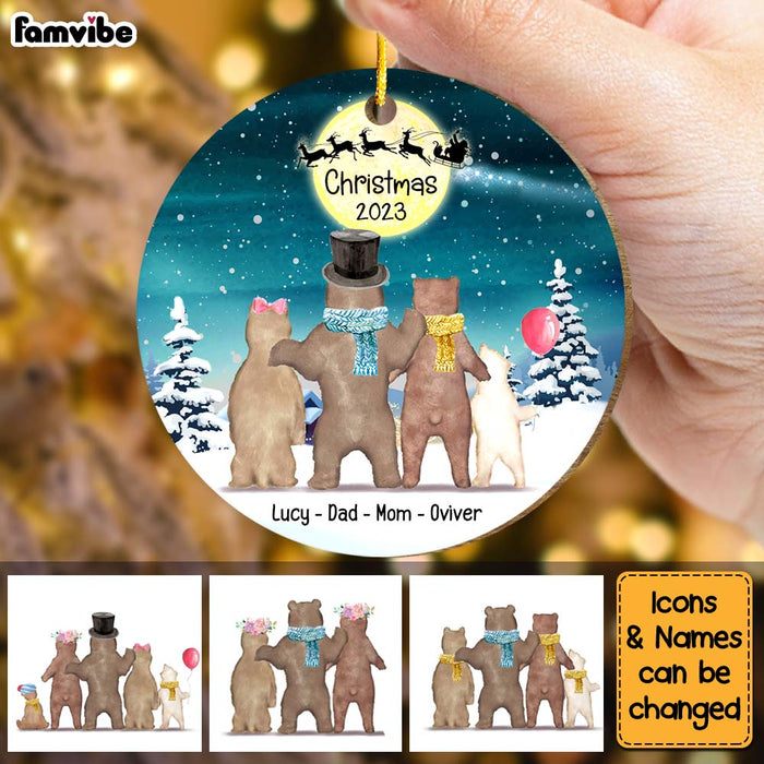 Personalized Bear Family Watching Santa Christmas Circle Ornament 29491 1