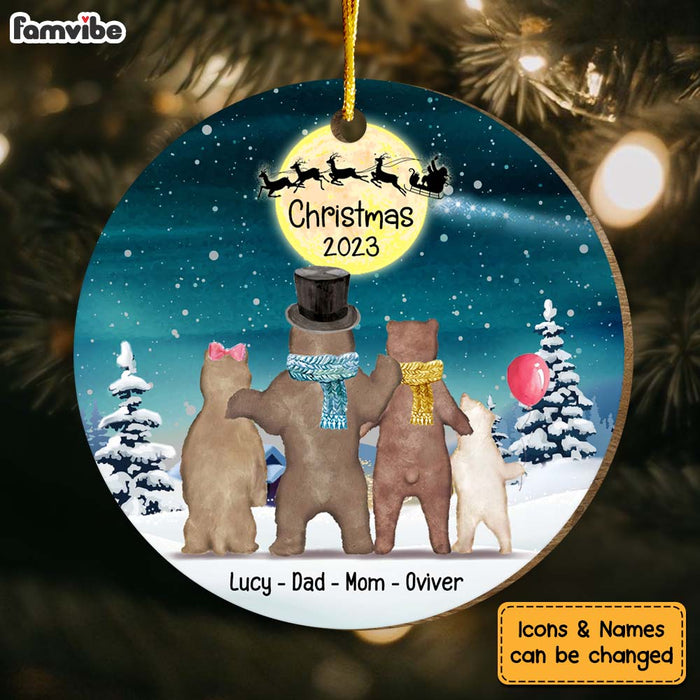 Personalized Bear Family Watching Santa Christmas Circle Ornament 29491 1