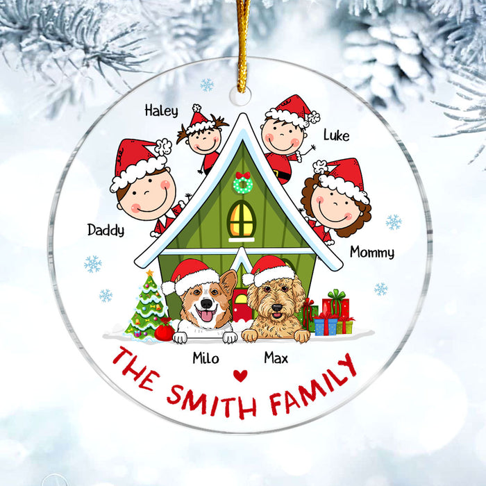 Personalized Family And Dogs Christmas Circle Ornament 29506 1