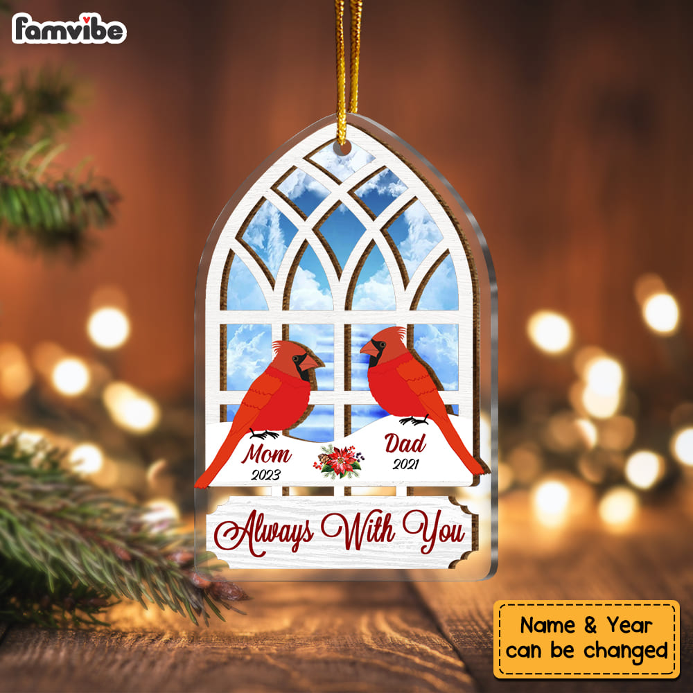 Personalized Cathedral Window Cardinal Memorial 2 Layered Mix Ornament 29515 Primary Mockup