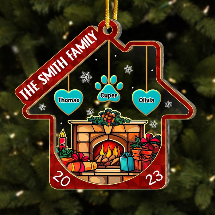 Personalized Our Family Christmas Fireplace 2 Layered Mix Ornament 29534 1