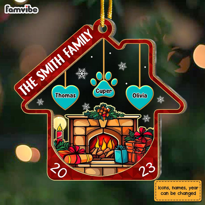 Personalized Our Family Christmas Fireplace 2 Layered Mix Ornament 29534 1