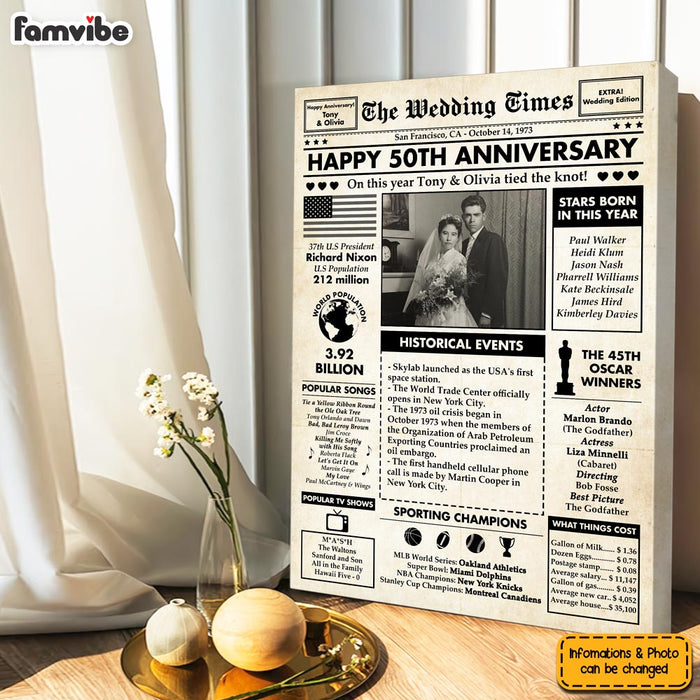 Personalized Couple 50th Anniversary Upload Photo Newspaper The Wedding Time Canvas 29567 1