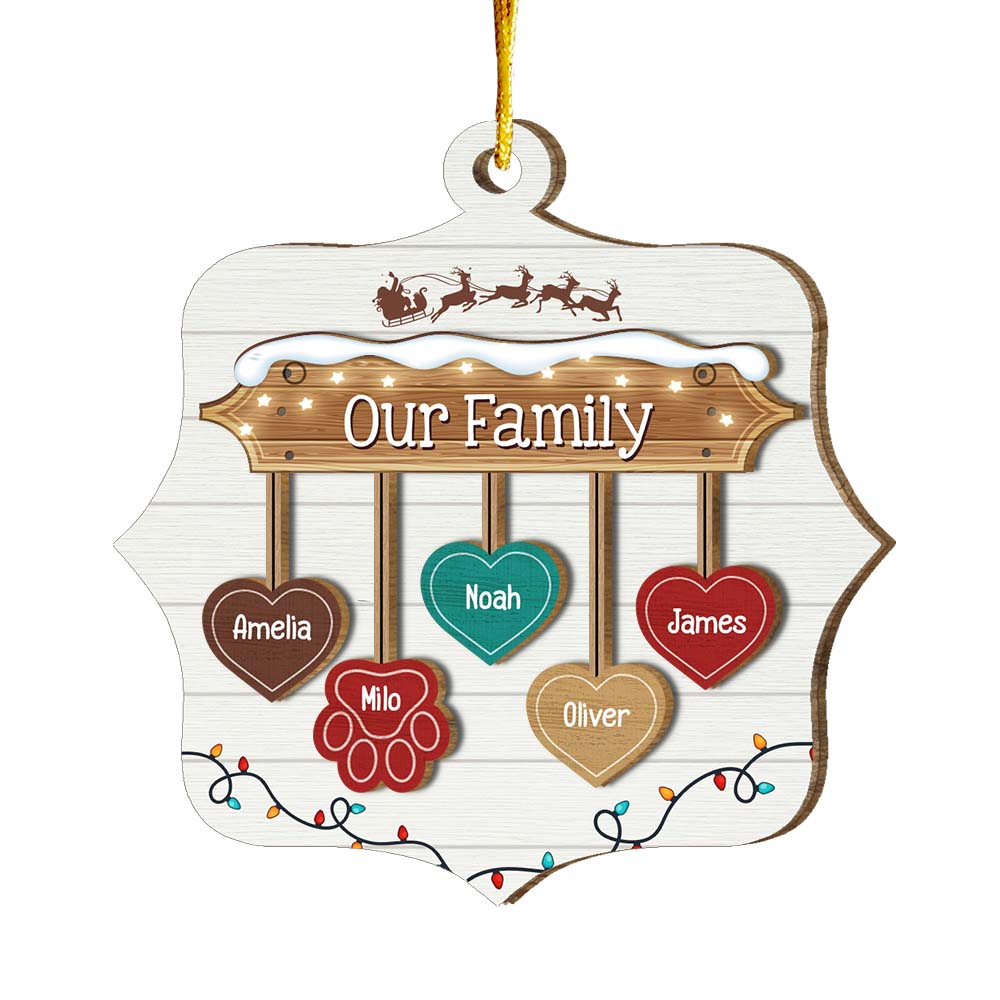 Personalized Our Family  Vintage Christmas 2 Layered Wood Ornament 29571 Primary Mockup