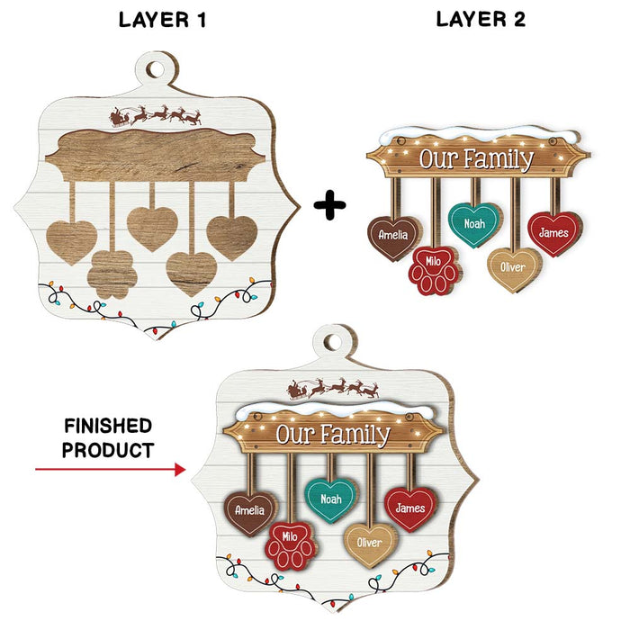 Personalized Our Family  Vintage Christmas 2 Layered Wood Ornament 29571 1