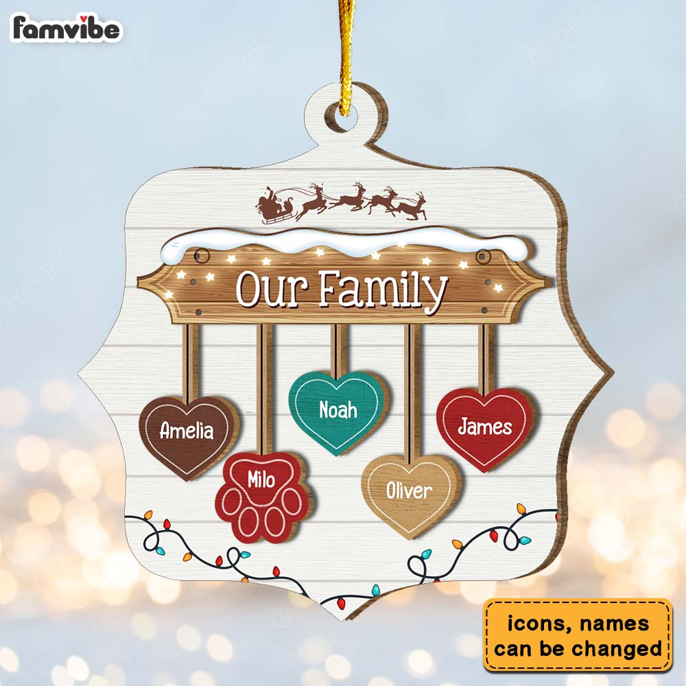 Personalized Our Family  Vintage Christmas 2 Layered Wood Ornament 29571 Primary Mockup