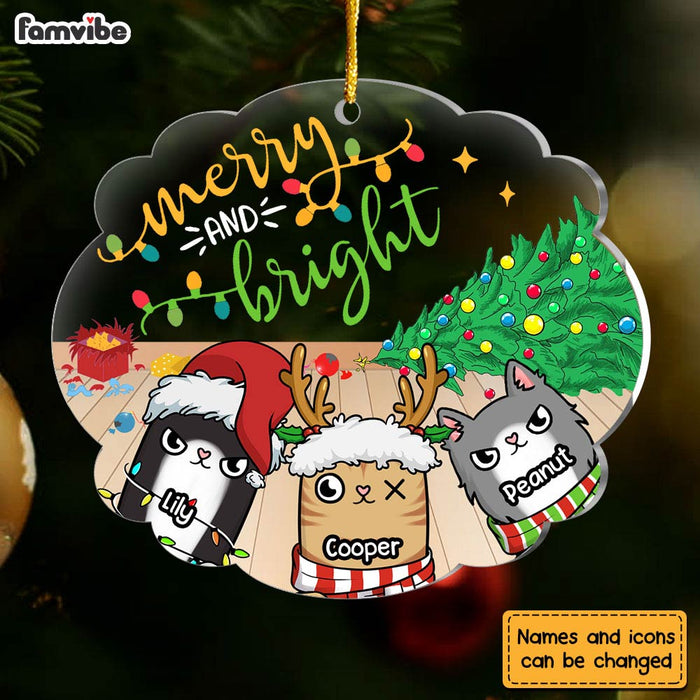 Personalized Merry And Bright Cat Ornament 29583 1