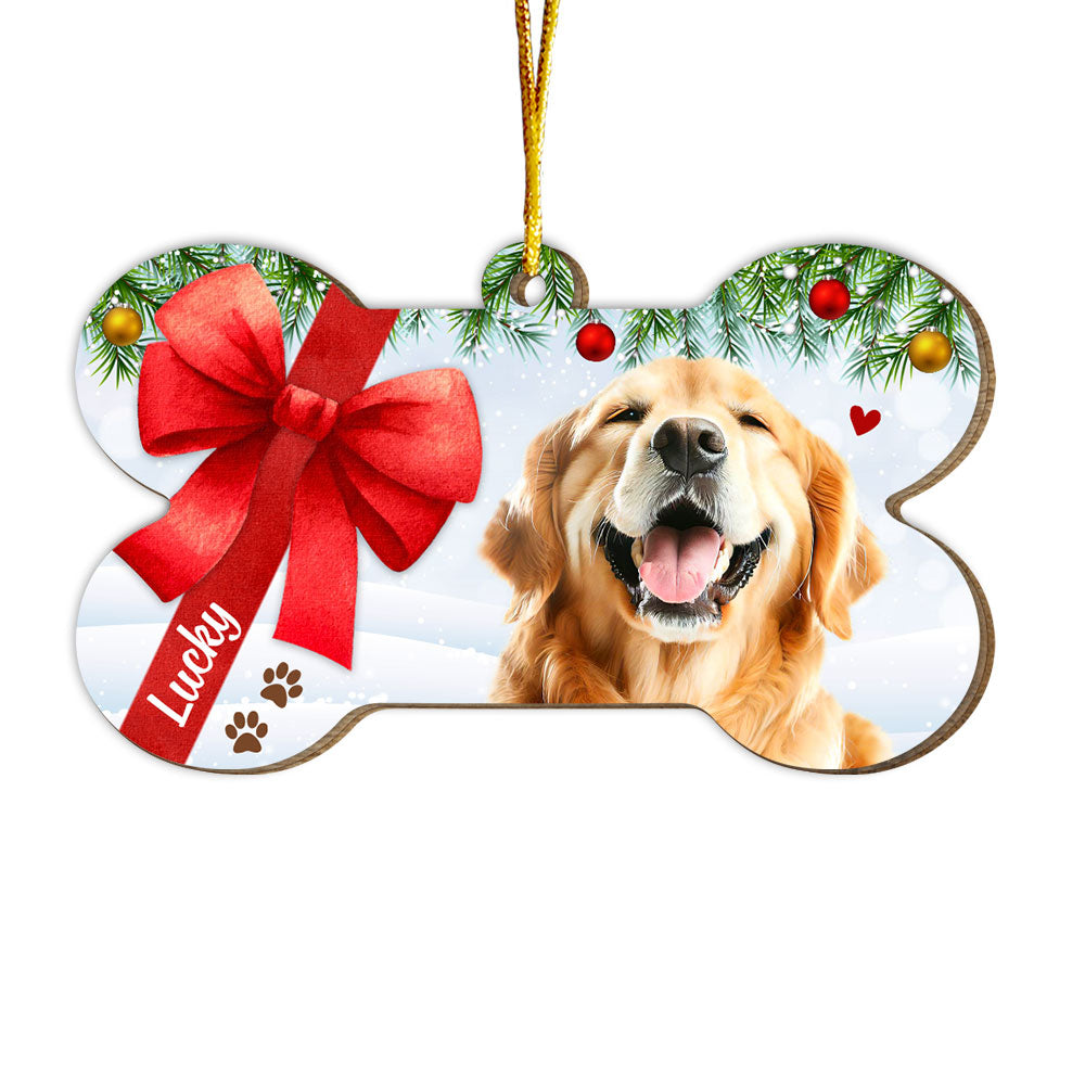 Personalized Christmas Dog Upload Photo Bone Ornament 29602 Primary Mockup