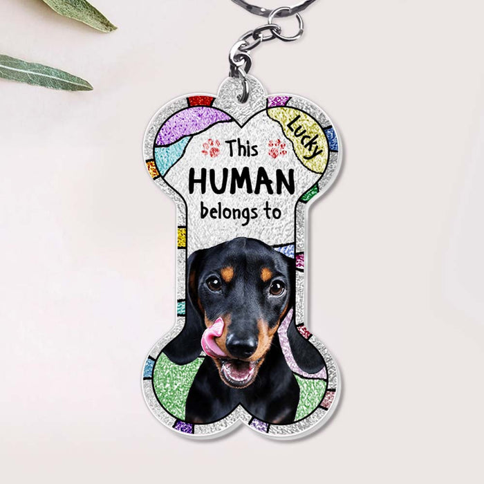 Personalized Gift For Dog Mom This Human Belongs To Acrylic Keychain 29619 1